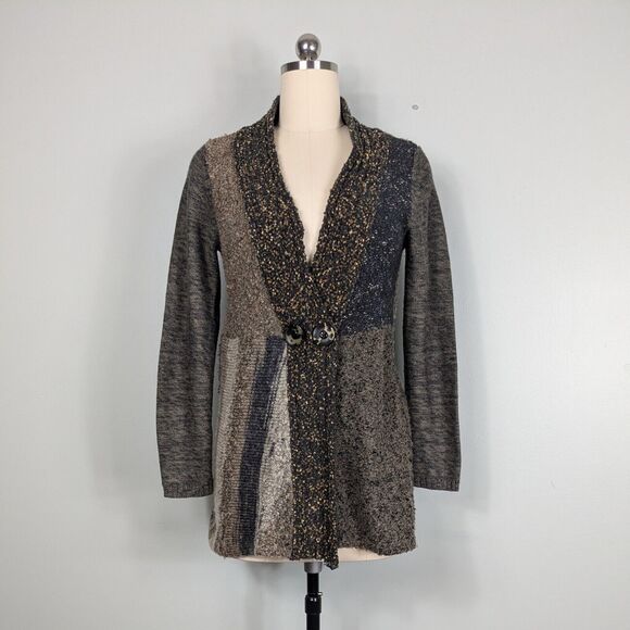Orvis Cardigan Sweater S Brown Duster Long Chunky Patchwork Artsy Boho Y2K - Picture 1 of 9